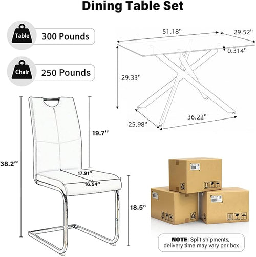 7-Piece Dining Table Set for 6, Modern Rectangular Glass Table - Image 2