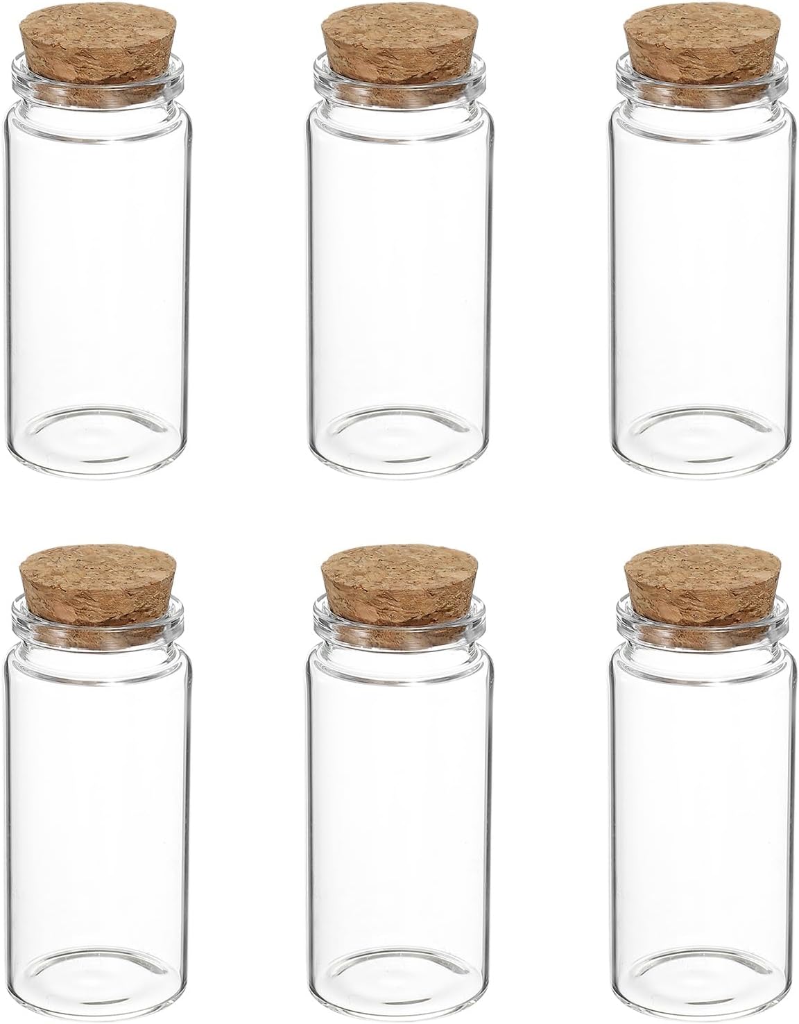 uxcell 6Pcs Mini Glass Bottles with Cork Stoppers, 60ml Small Clear Bottles Glass Empty Jars Vials for DIY Crafts Party Wedding Decor Favors