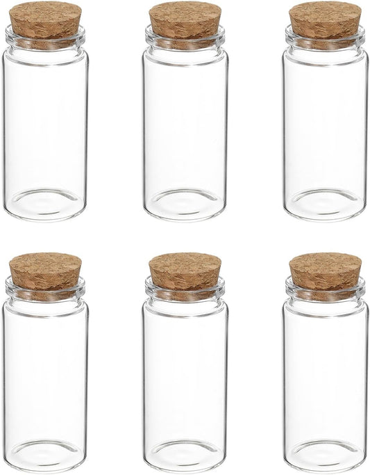 uxcell 6Pcs Mini Glass Bottles with Cork Stoppers, 60ml Small Clear Bottles Glass Empty Jars Vials for DIY Crafts Party Wedding Decor Favors