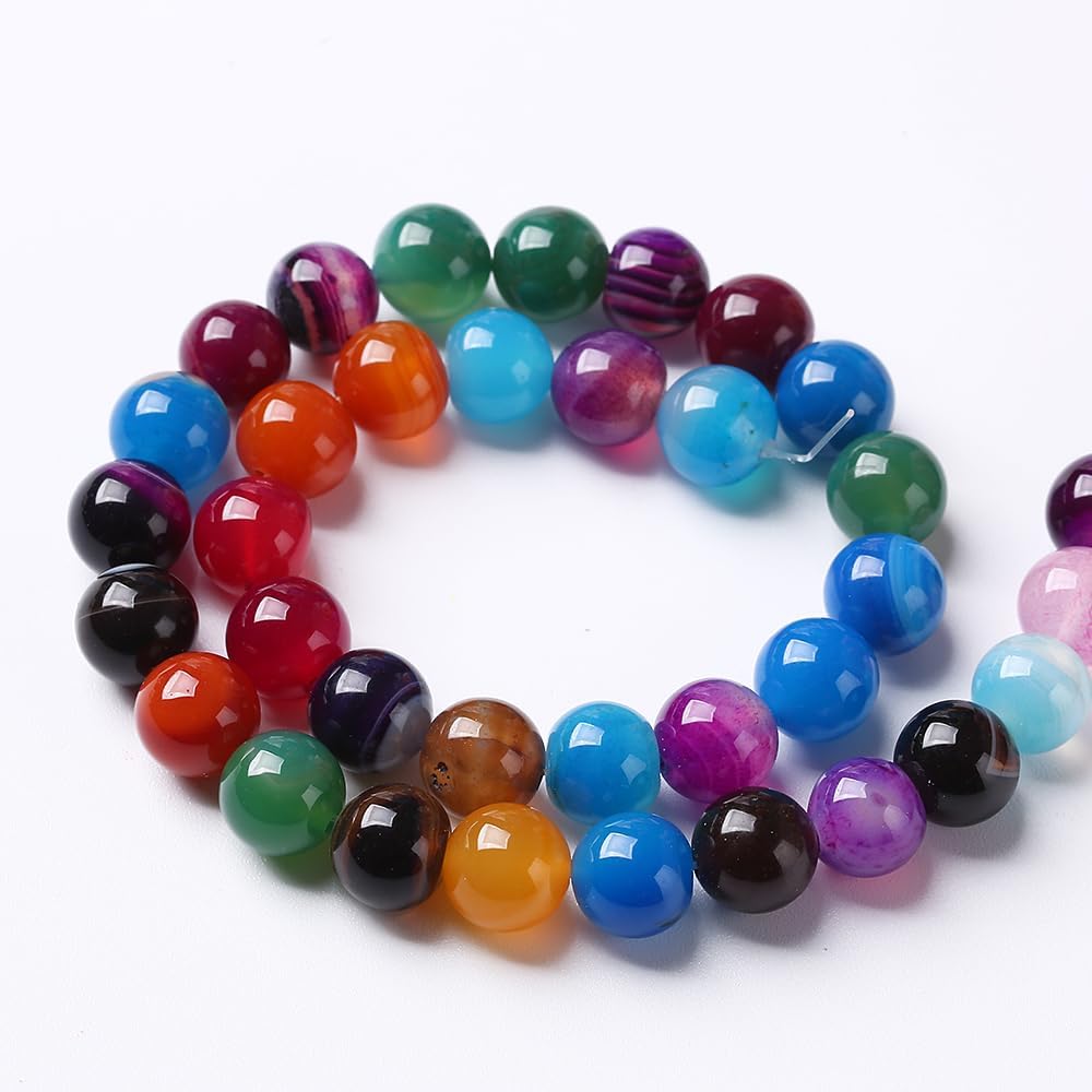 90pcs 4mm Natural Multicolor Stripe Agate Beads for Jewelry Making Natural Stone Energy Healing Beads DIY Bracelet Necklace 15" (4mm, Multicolor Stripe Agate)