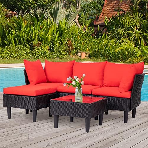 FDW 5-Piece Patio Furniture Set | Red | Outdoor Wicker Furniture - Image 2