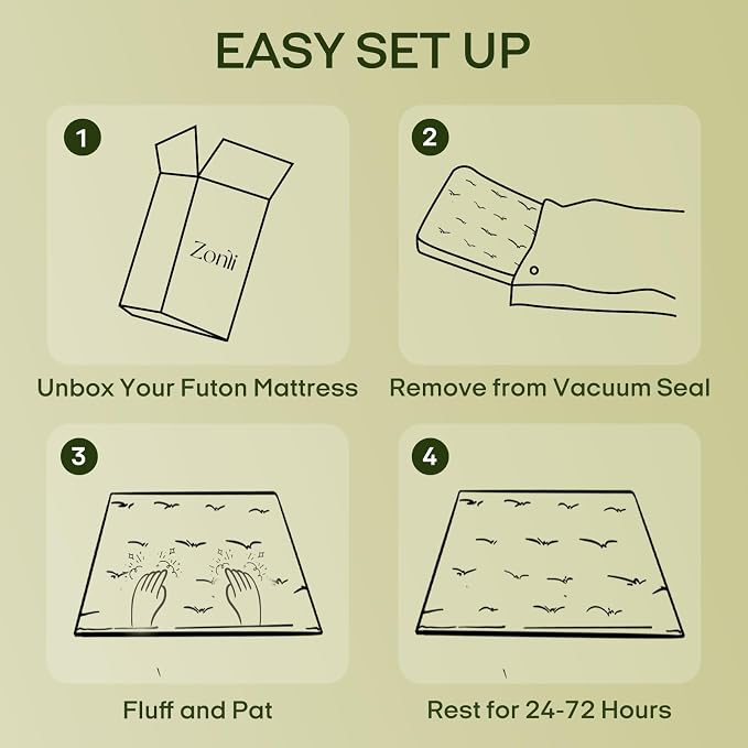 ZonLi Japanese Floor Futon Mattress Queen Size 80"x 60", 100% Cotton Cover 4'' - Image 9