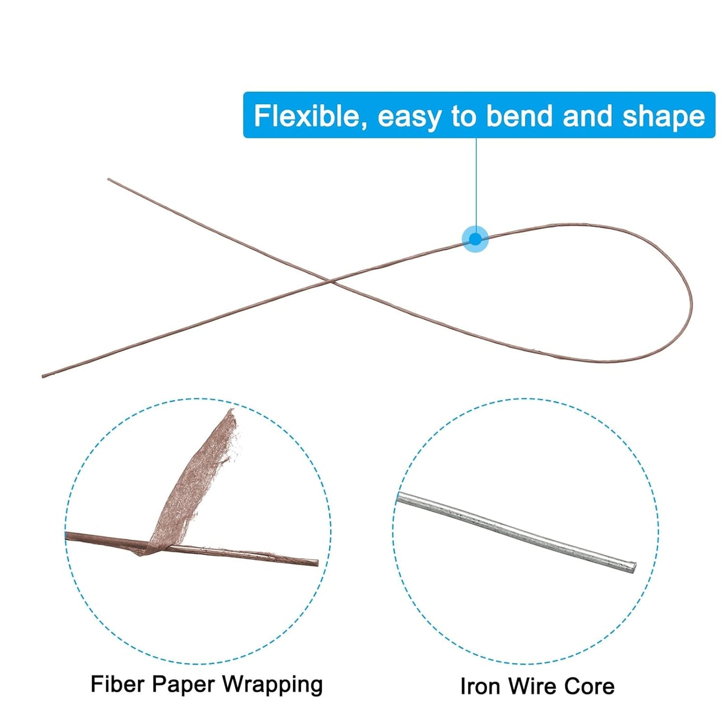 PATIKIL 24 Gauge 16" Floral Stem Wire, 100 Pcs Paper Wrapped Iron Artificial Flower Stem Accessories for DIY Bouquet Stem and Craft Decoration, Brown