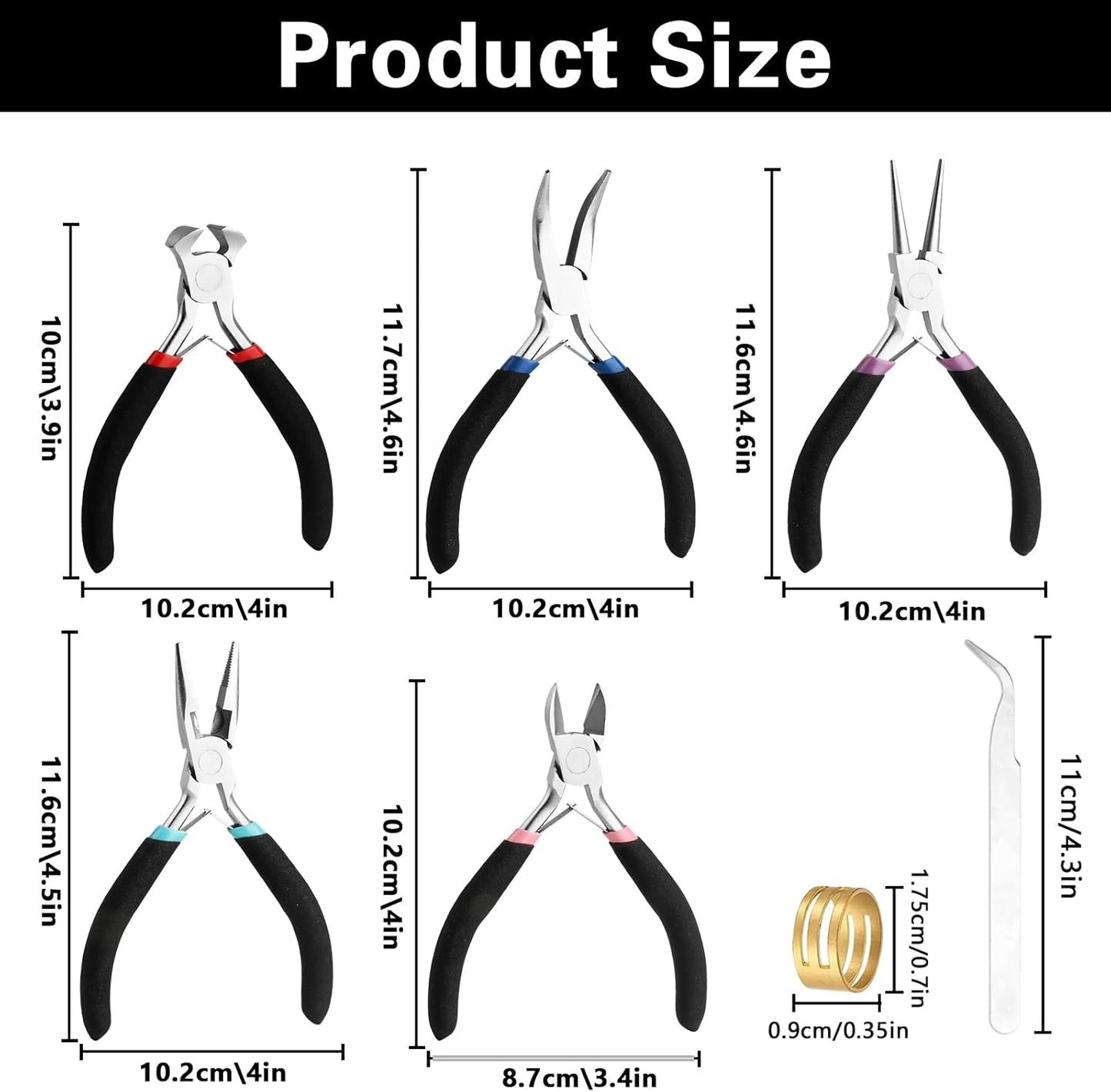 5 Pcs Jewelry Making Pliers Tools with Needle/Chain Nose Pliers, wire cutters Round Nose, Bent Nose-Matte Handle,jewelry making supplies for adults