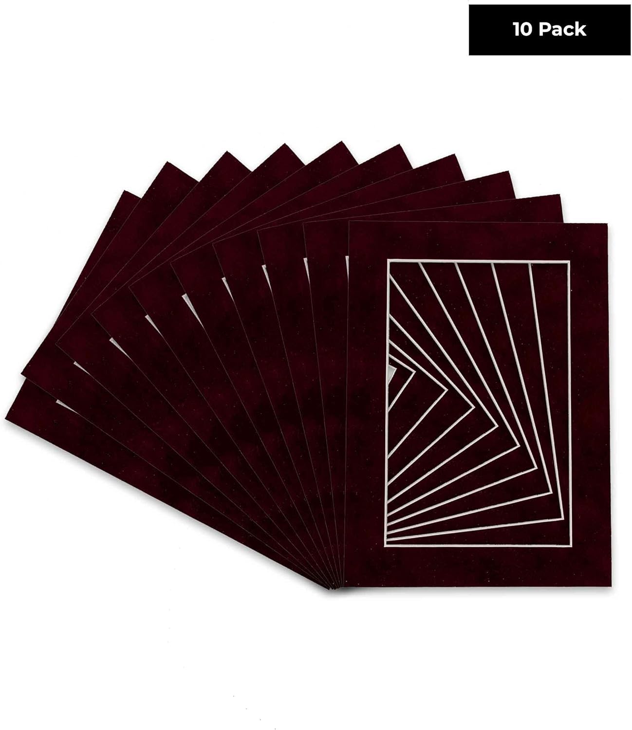 Pack of Ten Acid Free 11x14 Mats Bevel Cut for 8.5x11 Photos - Dark Red Suede Precut Matboards With Backing Boards and Self Seal Photo Mat Bags For Pictures, Photos, Framing - 4-ply Thickness