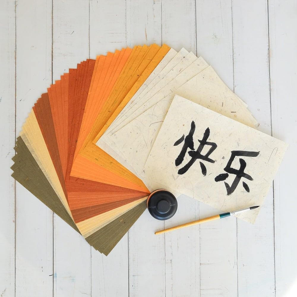 A5 50 Sheets Natural Fiber Mulberry Tree,Banan Bark Mulberry paper Sheets Square Origami Paper Arts Folding Craft, Decoration Paper, Square Folding Paper for DIY Crafts. 8.3" x 5.8" Brown Tone