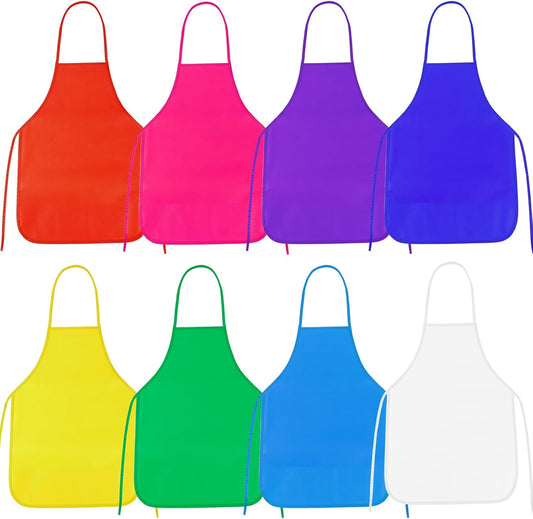PLULON 8 Pcs Kids Apron Painting Aprons, Kids Aprons for Painting Art Apron Smocks Bulk for Art Activity Craft Home Kitchen Classroom Party Supplies