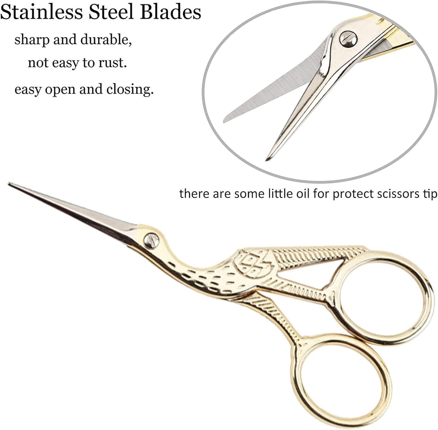 BIHRTC 4.5Inch Embroidery Scissors Sharp Tip Stainless Steel Little Scissors for Knitting Cross Stitch Cutting Embroidery Sewing Handcraft Craft Art Work DIY Tool Gold