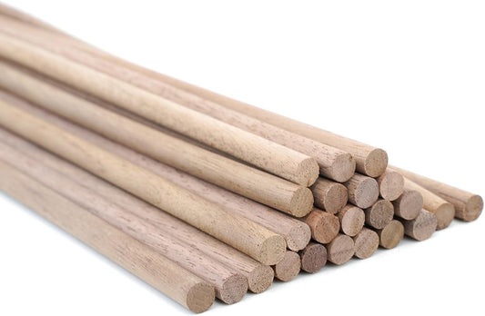 24pcs Wooden Dowel Rods, 3/8 X 12 Inch Long Walnut Dowel Rod Wooden Sticks for Crafts, Round Wood Filler Sticks, Unfinished Wood Dowels for Woodworking Building Material Window Cake Support