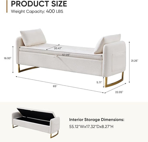 65" Storage Ottoman Bench, Storage Bench - Image 2
