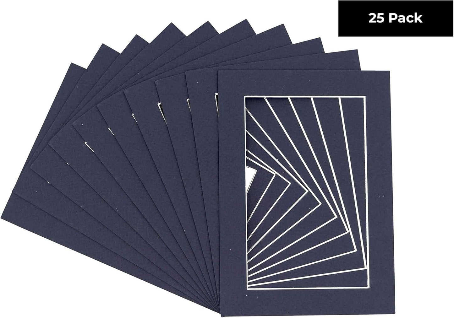 Pack of 25 Acid Free 8.5x11 Mats Bevel Cut for 7x9 Photos - Navy Precut Matboards With Backing Boards and Clear Photo Mat Bags For Pictures, Photos, Framing - 4-ply Thickness
