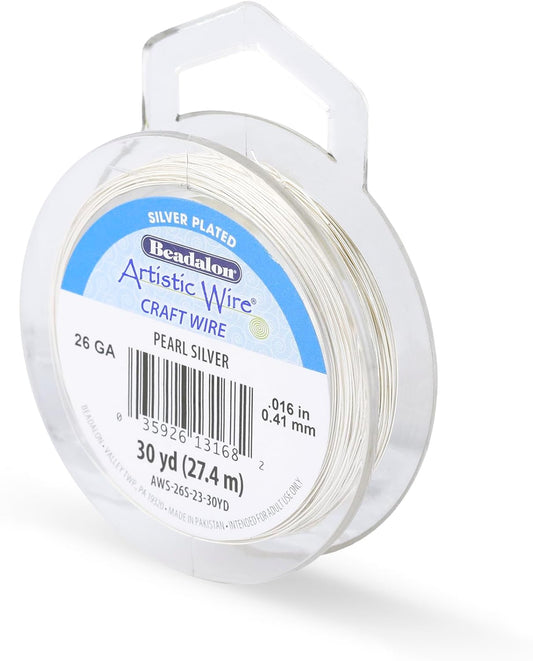 Artistic Wire, 26 Gauge Silver Plated Tarnish Resistant Colored Copper Craft Wire, Pearl Silver, 30 yd