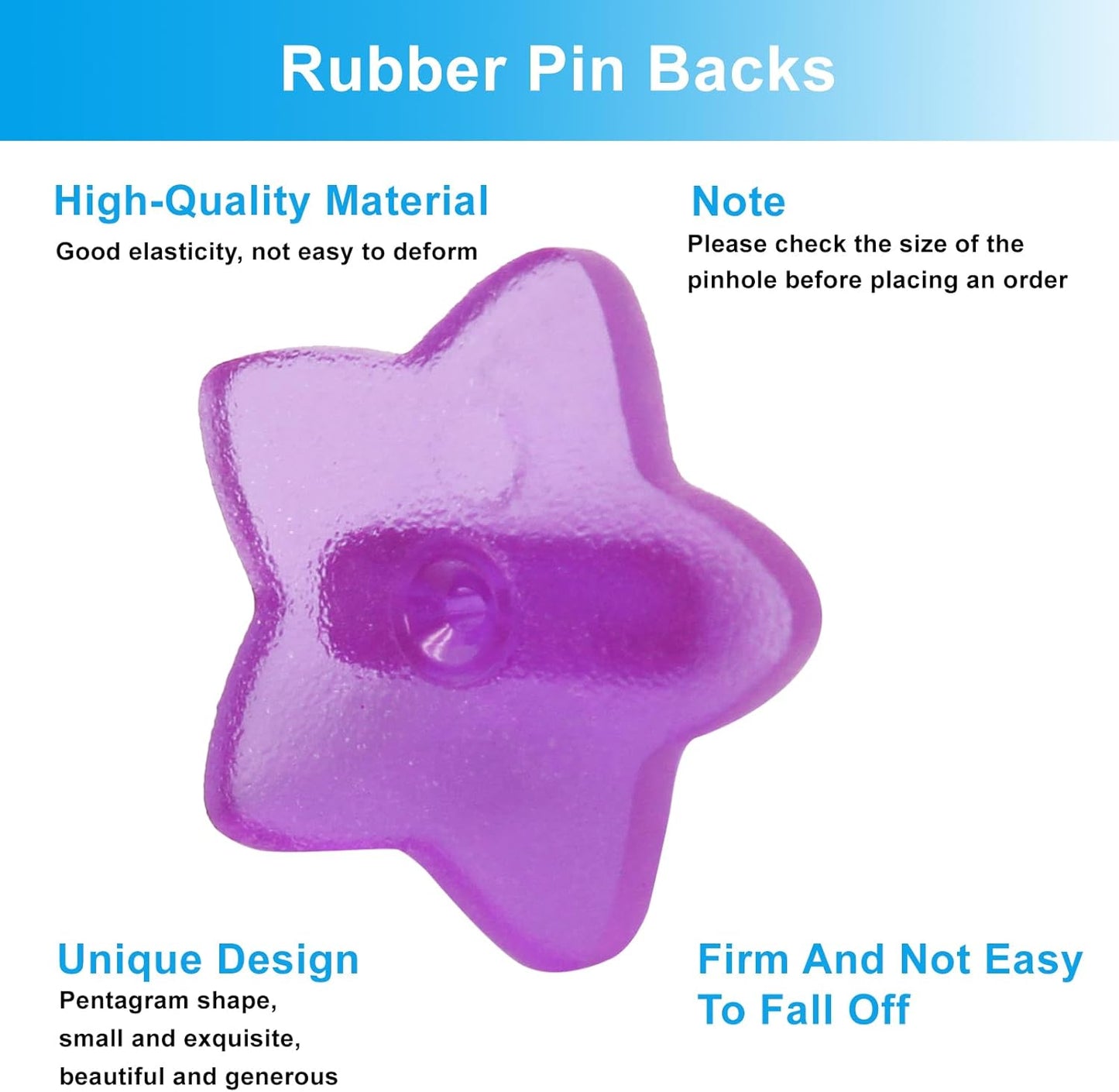 100 Pack Star Shape Rubber Pin Backs, Lapel Pin Backing Locking Pin Keepers, Brooch Holder for Uniform Badge Hat Tie（Purple）