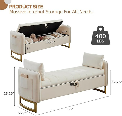 66" End of Bed Storage Bench King Size, Velvet Storage Benches - Image 2