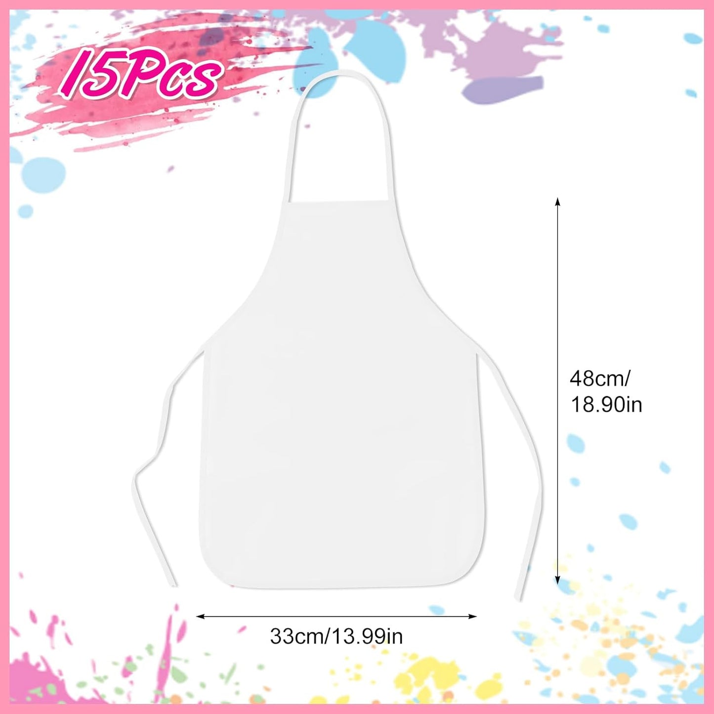 PLULON 15 Pcs Kids Apron Painting Aprons, Kids Aprons for Painting White Art Apron Smocks Bulk for Art Activity Craft Home Kitchen Classroom Party Supplies
