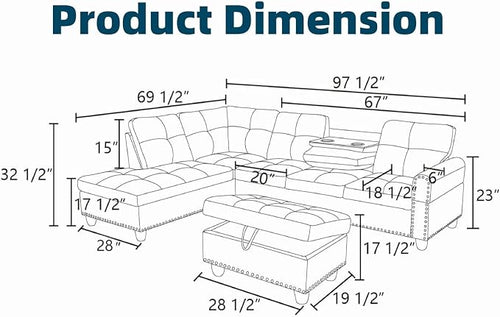 97.5" L Shaped Couch Set, Modular Sectional Couches - Image 2
