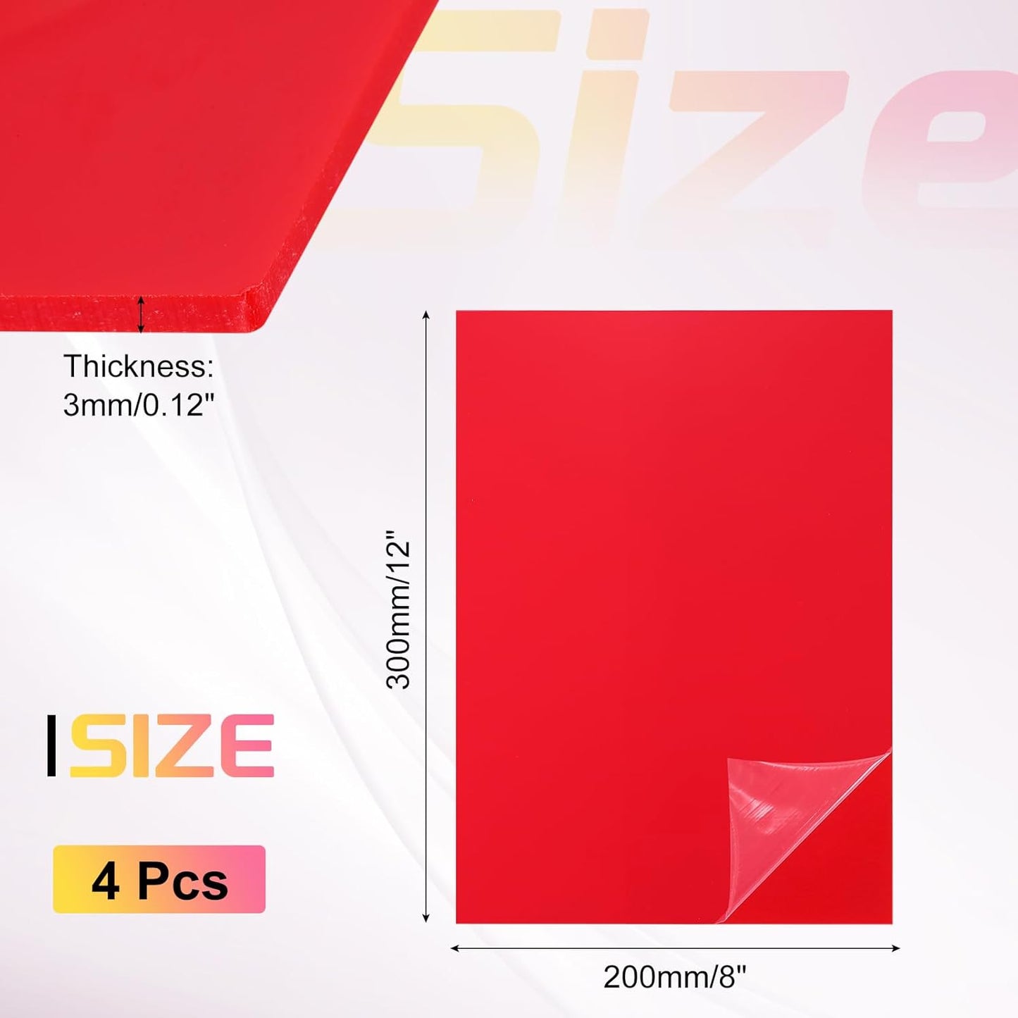 uxcell 4Pcs Acrylic Sheets 12x8 Inch Acrylic Panel 1/8 Inch-3mm Plastic Board for Picture Frames Sign Holders DIY Display Projects Craft, Red