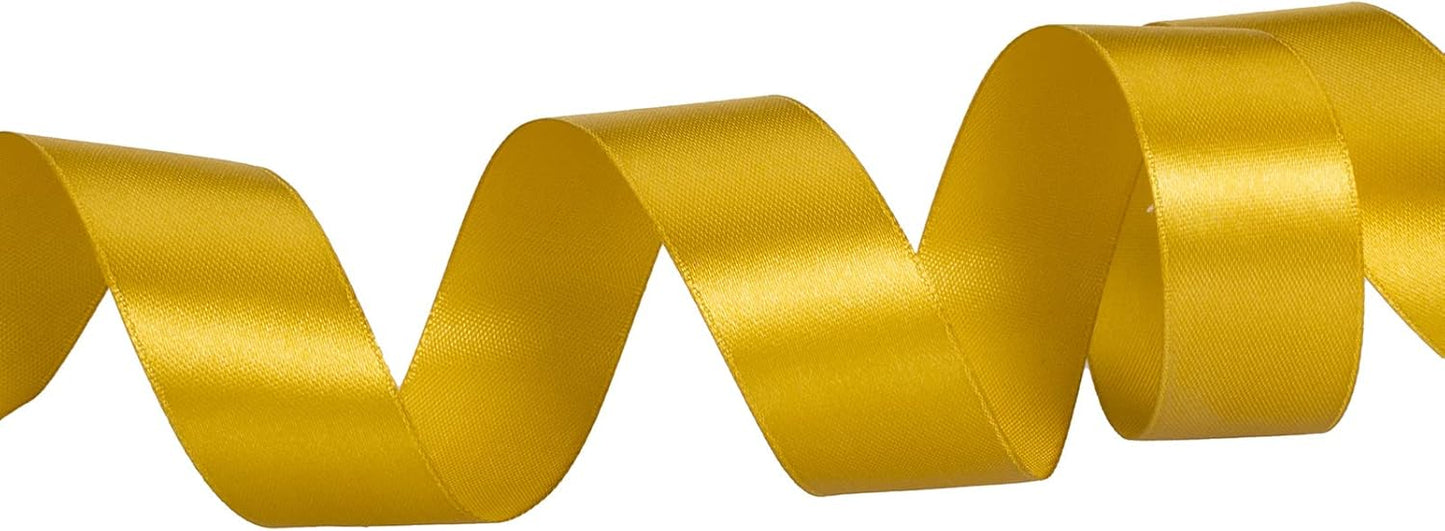 1 Inch Gold Solid Satin Ribbon, 50 Yards Craft Fabric Ribbon for Gift Wrapping Floral Bouquets Wedding Party Decoration
