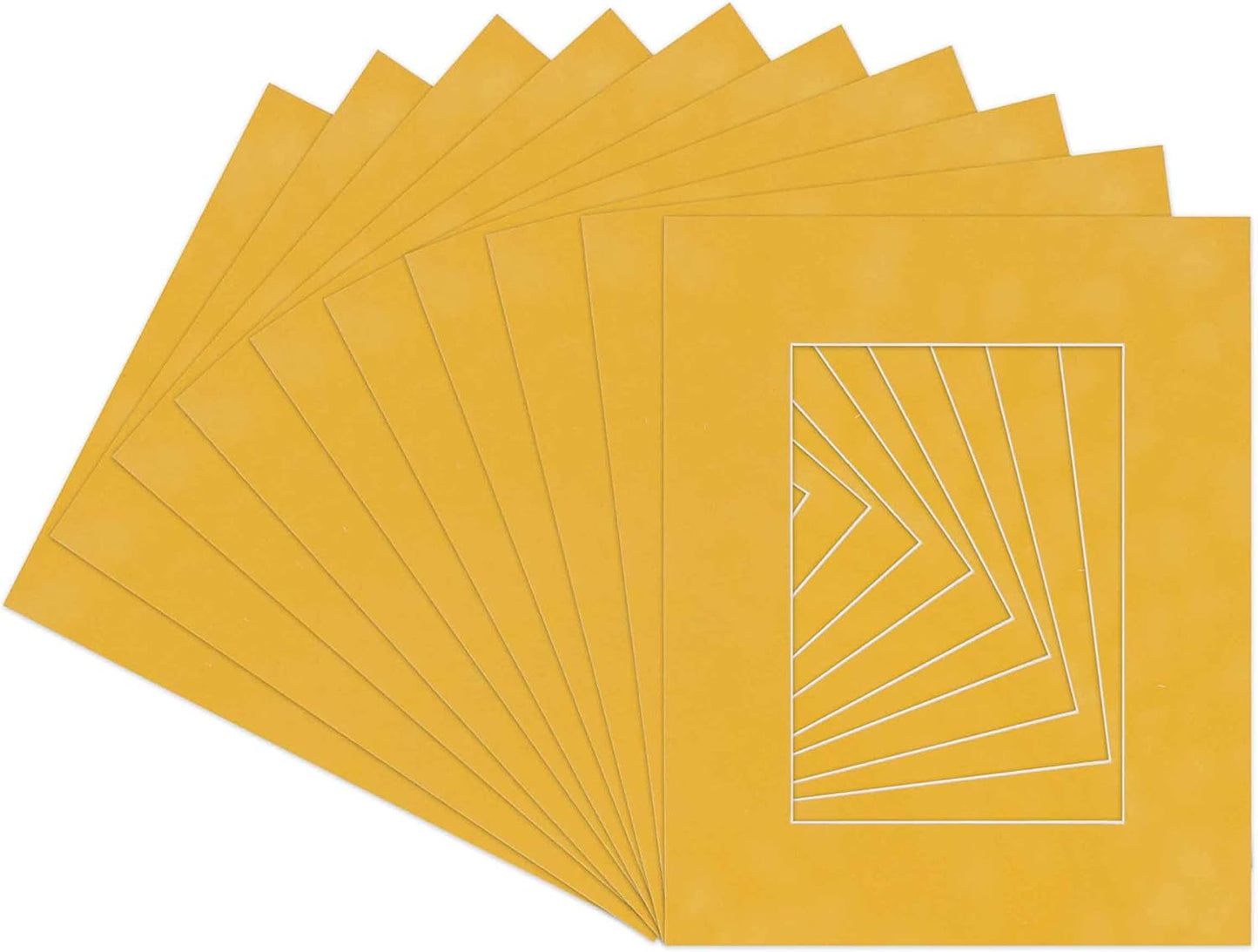 Pack of Ten 8x10 Mats Bevel Cut for 6x8 Photos - Acid Free Sunrise Yellow Suede Precut Matboards for Pictures, Photos, Framing - 4-ply Thickness
