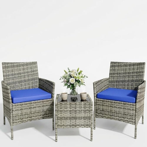 3 Piece Outdoor Patio Furniture Set, All-Weather PE Rattan Wicker Chairs by Garvee