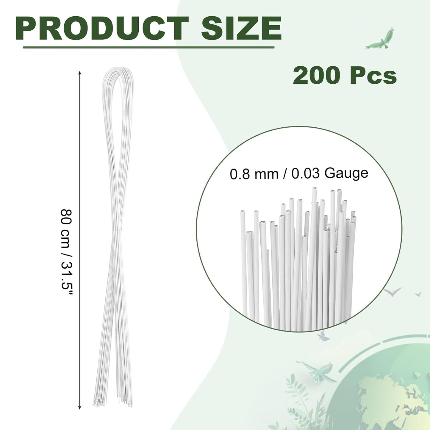 PATIKIL 32 Inch 22 Gauge Floral Stem Wire, 5 Pack/200 Pieces Bouquet Stem Paper Wrapped for DIY Crafts Flower Arrangements, White