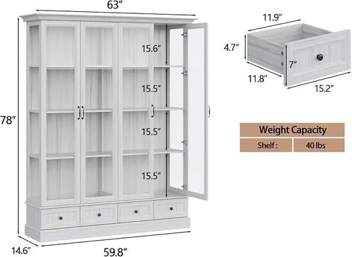 78" Large Storage Cabinet with Glass Doors, China Hutch, Farmhouse Kitchen - Image 2