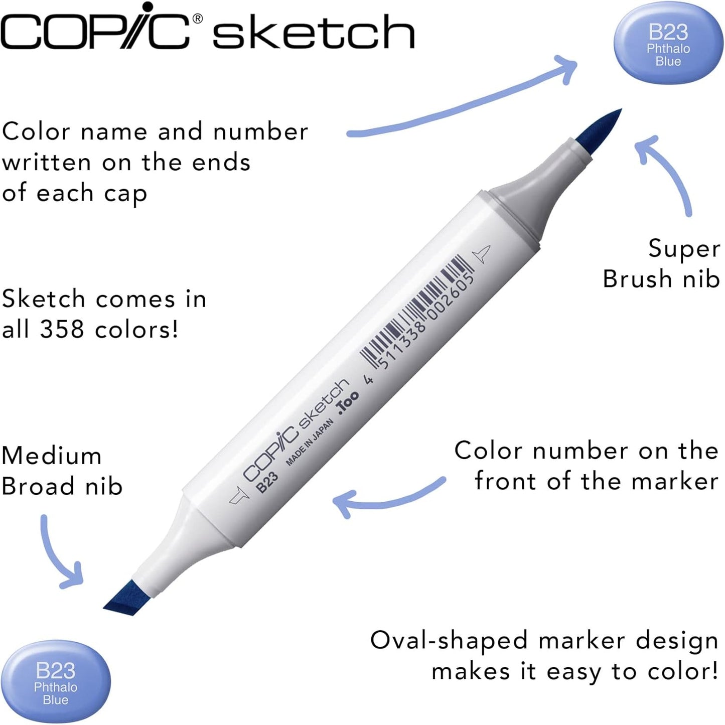 Copic Sketch, Alcohol-based Markers, 3pc Set, Color Fusion #6, Blue