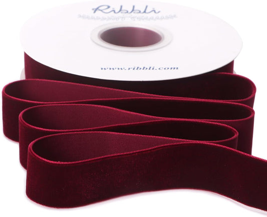 Ribbli Burgundy Velvet Ribbon 1 Inches Continuous10 Yard Spool Red Christmas Ribbon for Gift Wrapping Crafts Home Decor