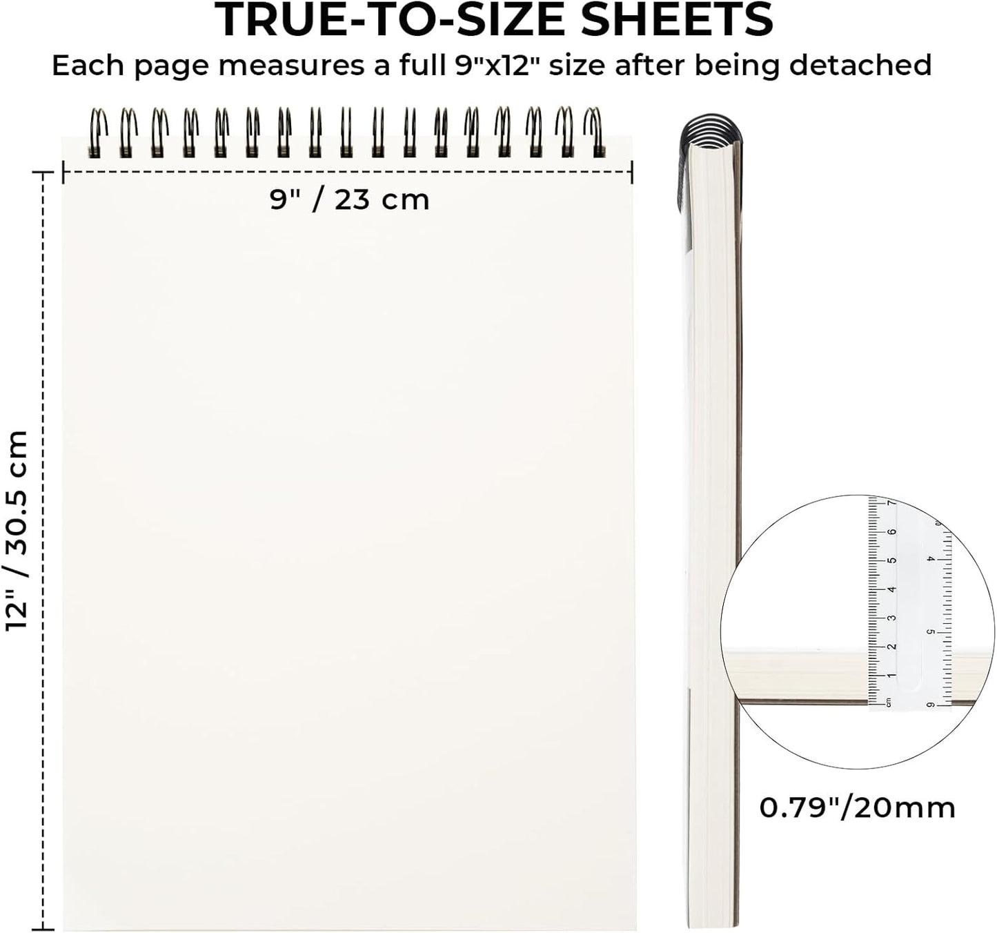 Ohuhu 9x12 Tear-Resistant Sketch Book - Bamboo Fiber Drawing Sketchbook - Top Spiral-Bound Sketch Pad - 100 Sheets Sketching Book - 79 lb/110 gsm - Acid-Free Art Drawing Painting Paper for Artists