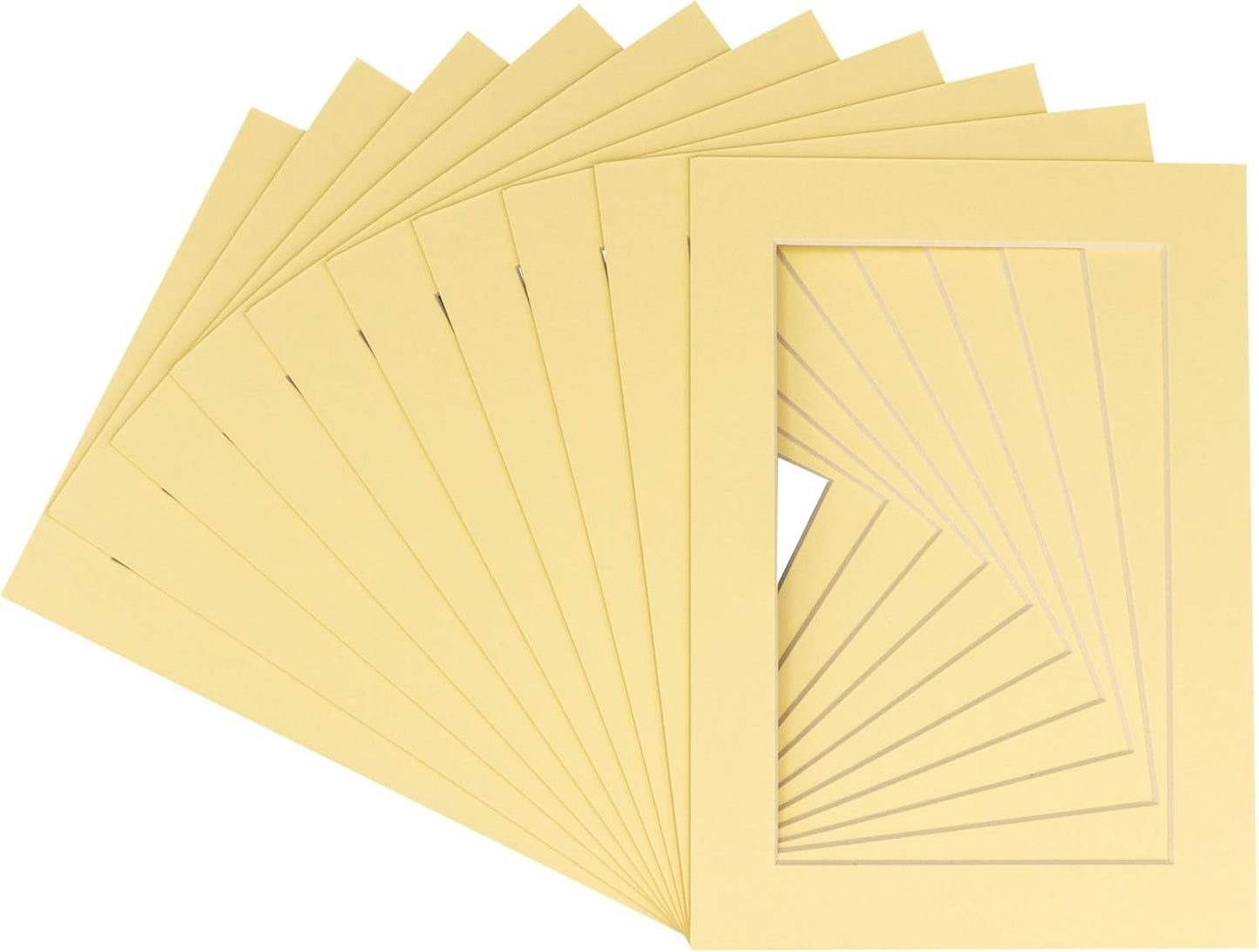 5.5x8.5 Mat for 8.5x11 Frame - Precut Mat Board Acid-Free Soft Yellow 5.5x8.5 Photo Matte for a 8.5x11 Picture Frame, Matboard for Family Photos, Show Kits, Art, Picture Framing, Pack of 100 Mats