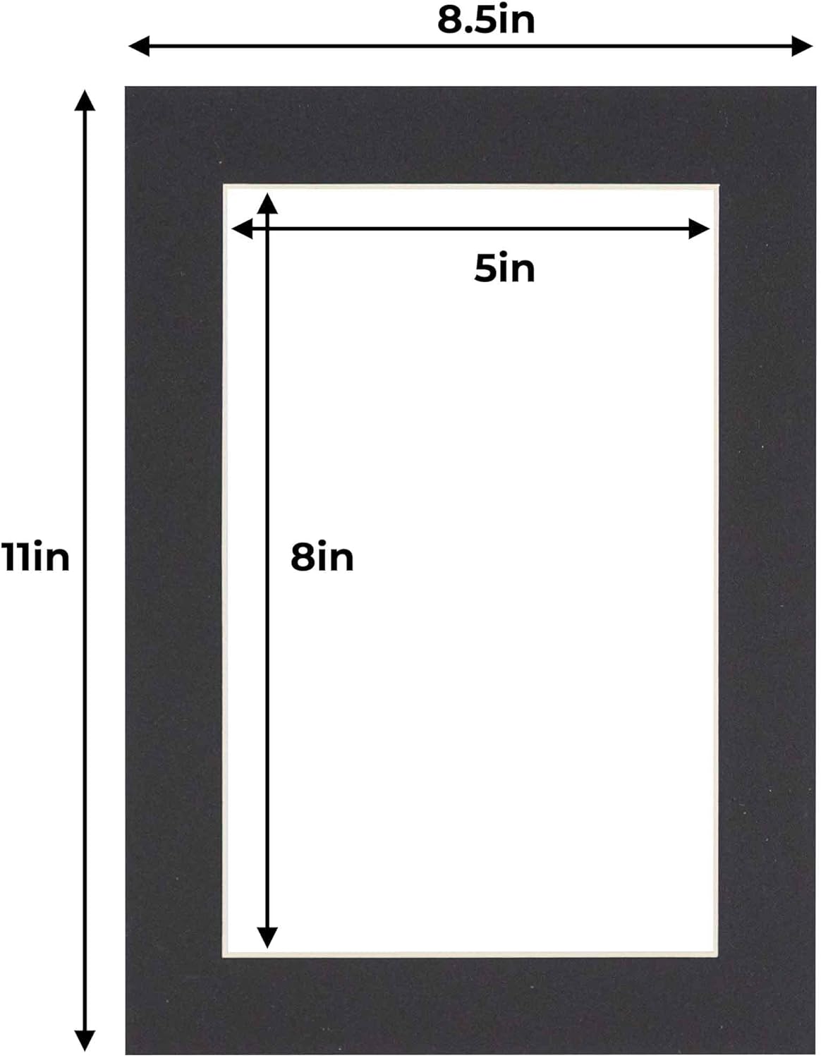 5.5x8.5 Mat for 8.5x11 Frame - Precut Mat Board Acid-Free Show Kit with Backing Board, and Clear Bags Black 5.5x8.5 Photo Matte Made to Fit a 8.5x11 Picture Frame Matboard for Framing, Pack of 1 Mat
