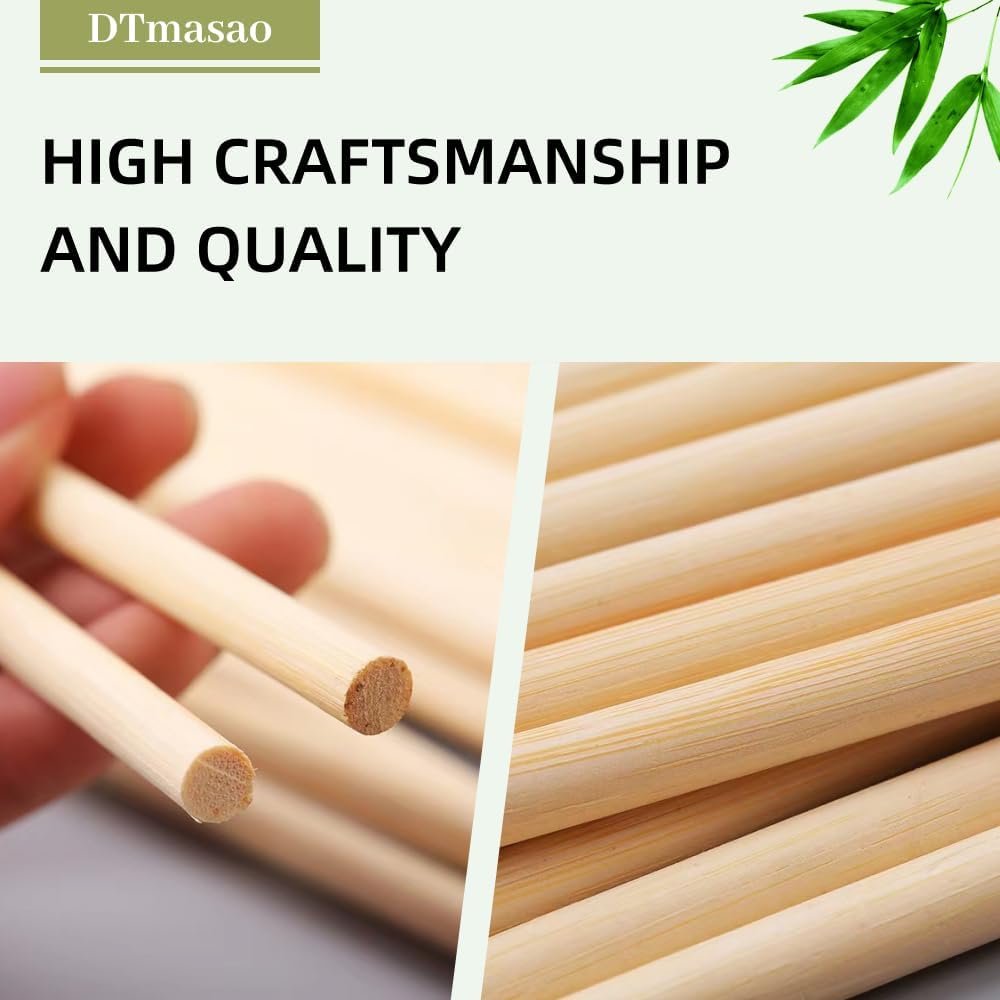 1/2 x 17.5 Inch 50 PCS Dowel Rods Wood Sticks Wooden Dowel Rods - Unfinished Bamboo Sticks - for Crafts and DIYers