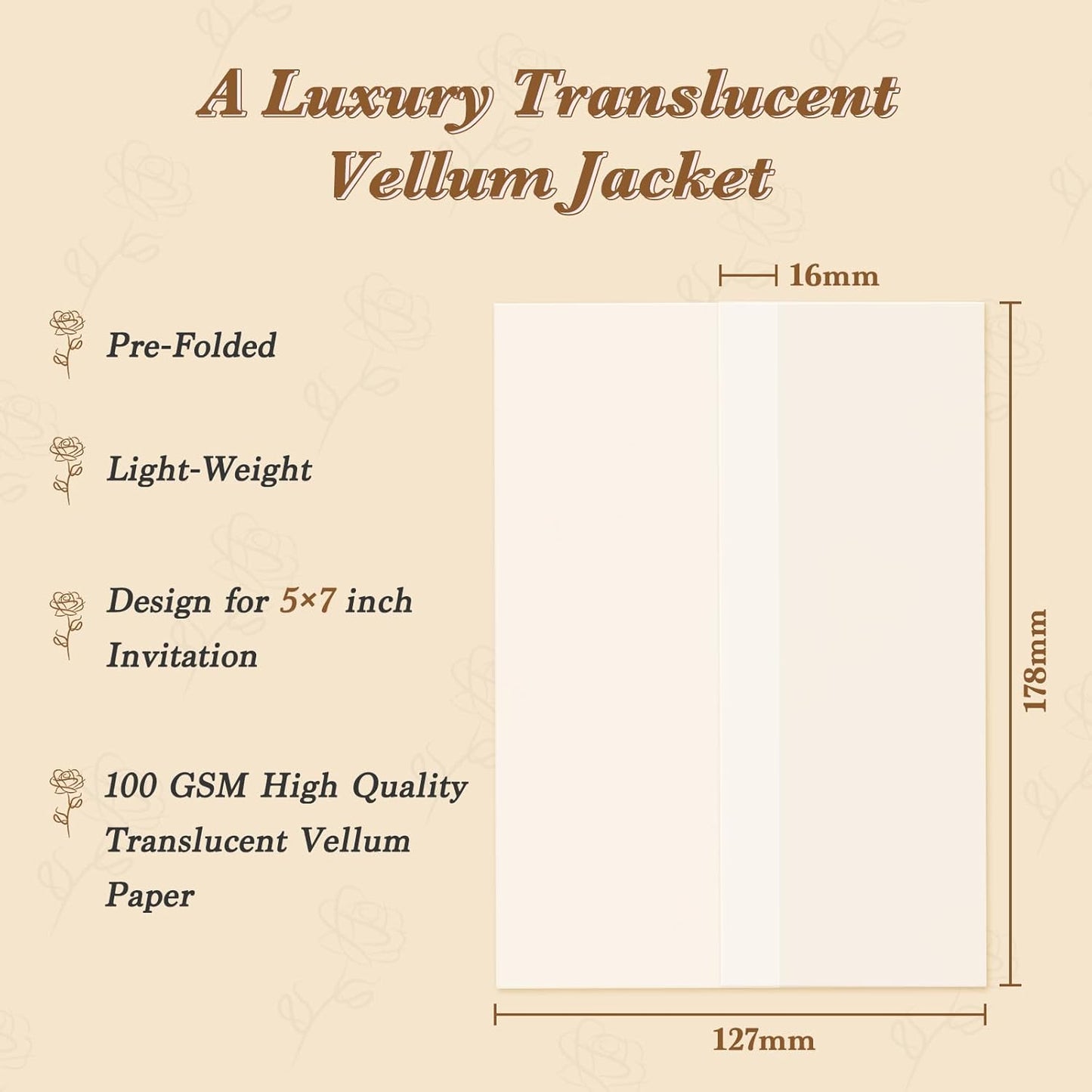 120 Pack Pre-Folded Vellum Jackets for 5x7 Invitations, Translucent Vellum Paper 5x7 Jackets, 100GSM Wedding Invitations Wraps, Envelope Liners for Birthdays, Baby Showers