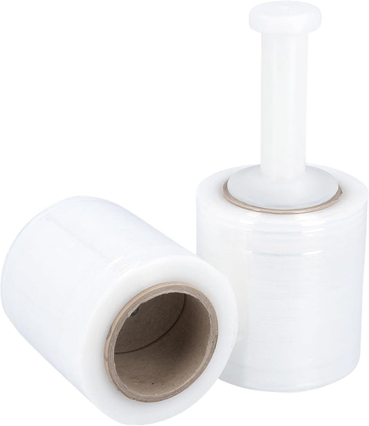 PSBM Mini Stretch Wrap with Handle, 12 Pack, 5 Inch x 1000 Feet, 45 Gauge, Clear High Performance Small Plastic Cling Film for Pallets Moving Storing