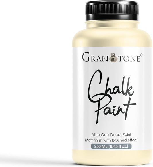 GRANOTONE Chalk Paint for Furniture, Matt-Finish Water-Based Acrylic Paint for Wood, Walls, Metal, Glass, Paper, Fabric Canvas, Maximum Coverage Chalk Paint for Kids & Adults, 250 Ml (WARM LINEN)