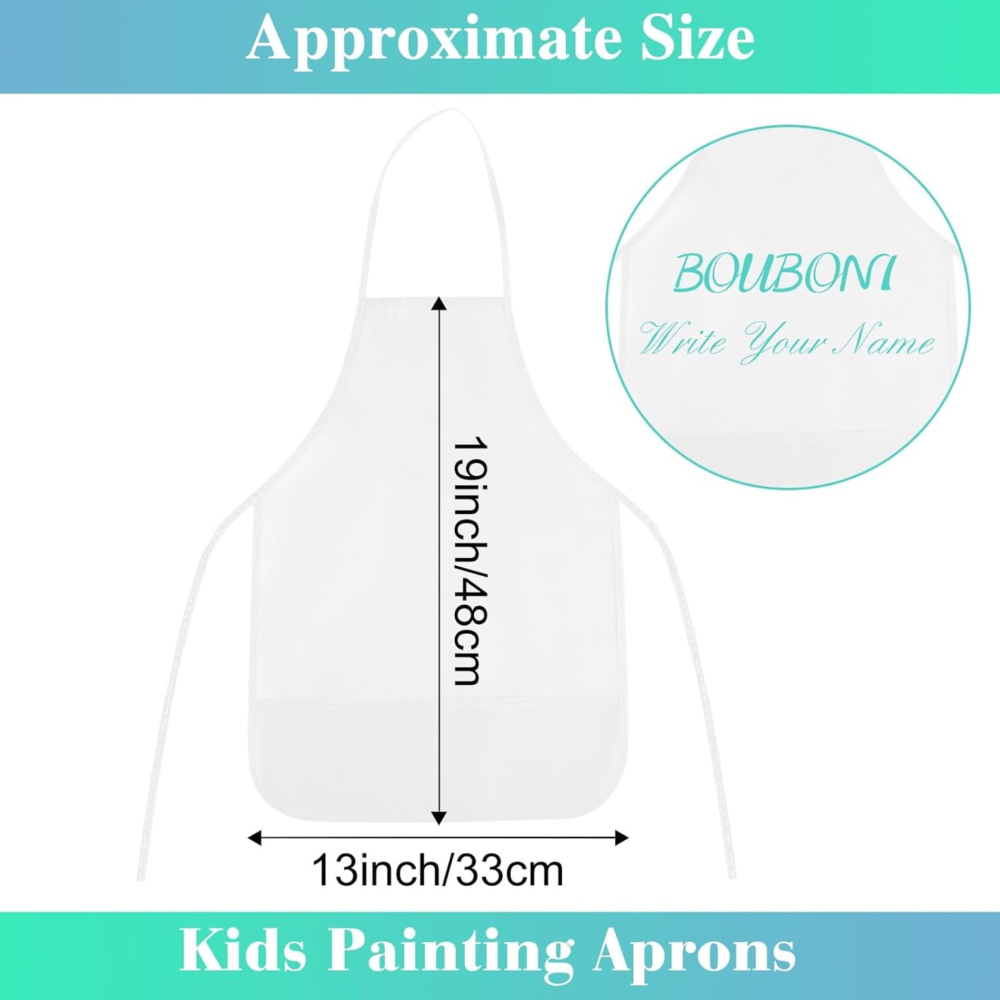 24 Pieces White Kids Painting Aprons Kids Art Aprons with 2 Roomy Pockets Kids Aprons for Art Painting Activity Kitchen Crafts