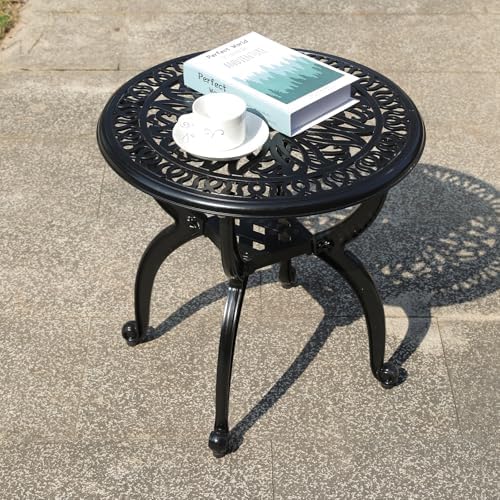 Cast Aluminum Outdoor Side Table, All Weather Round Small Coffee Table - Image 7