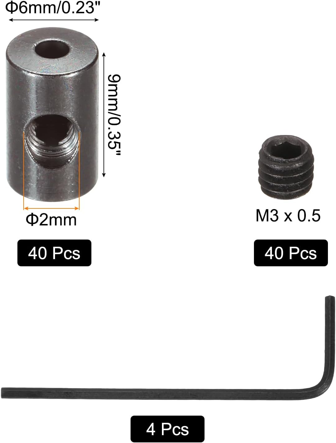 MECCANIXITY 40 Pcs Metal Locking Pin Backs, Locking Pin Keepers Clasp 9mm(H) with 4 Wrench Replacement in Storage Case for Badge, Brooch, Black Tone