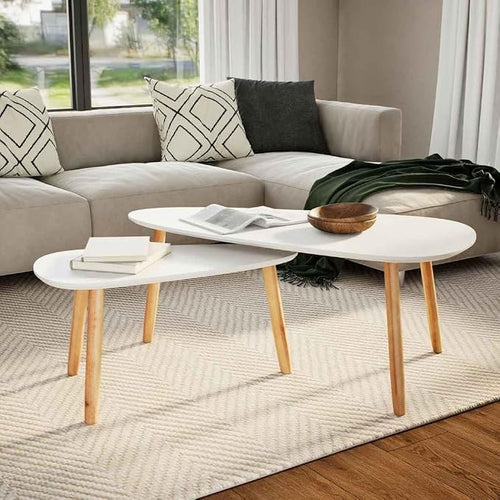 2 Scandinavian-Style Coffee Table & Set White Solid Pinewood by THOYTOUI