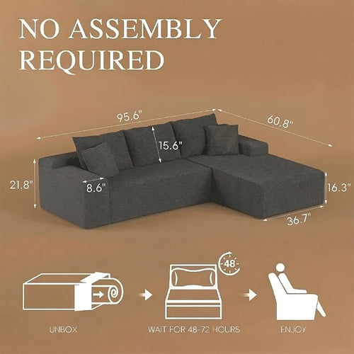 96" L Shaped Modular Sectional Sofa, Boneless Cloud Couch - Image 2