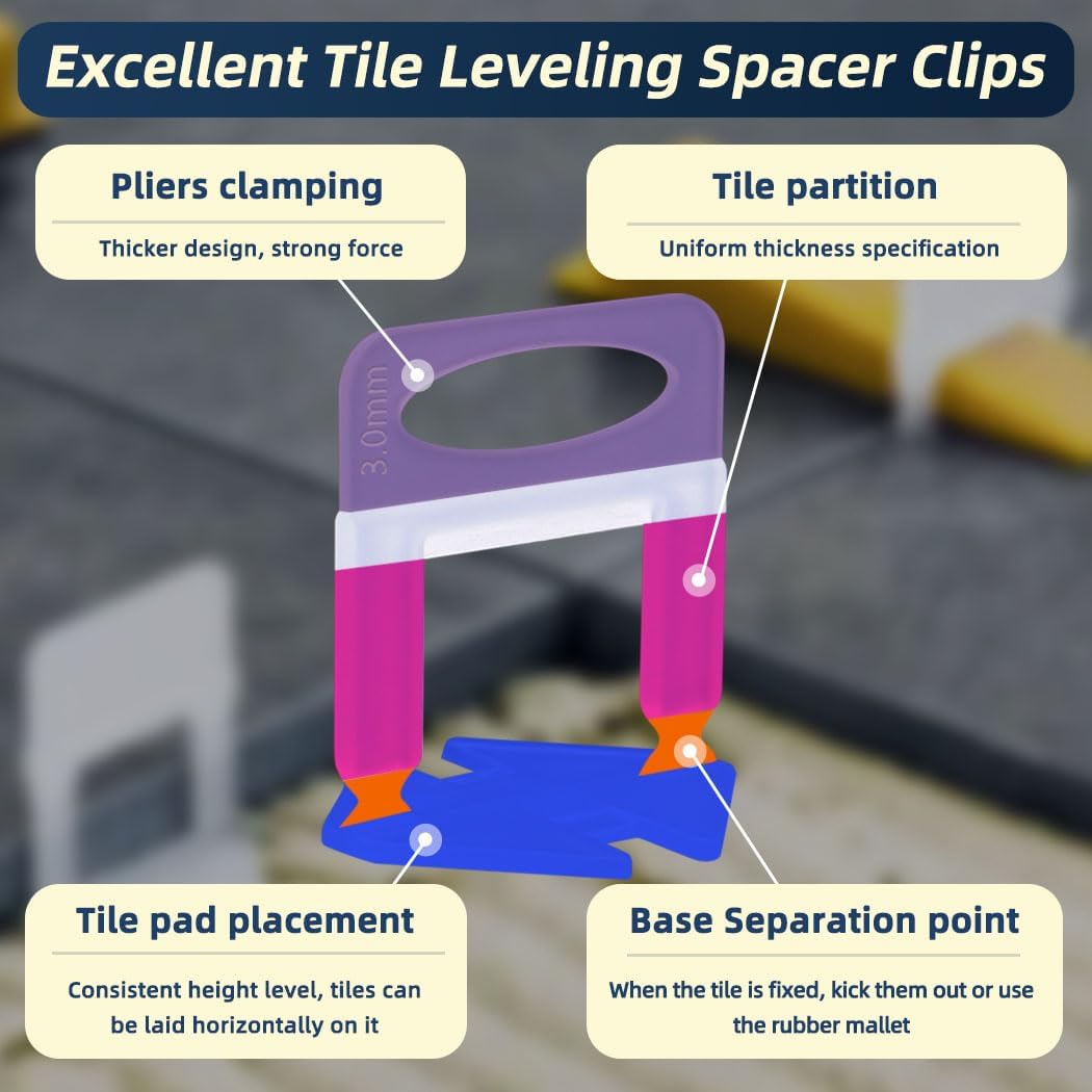 Tile Leveling System with Plier and Rubber Mallet, 1500 Pcs Tile Spacers Clips 200 Pcs Reusable Wedges, Leveler Tool Set for DIY Professional Ceramic Tile and Stone Installation (1/8 Inch)