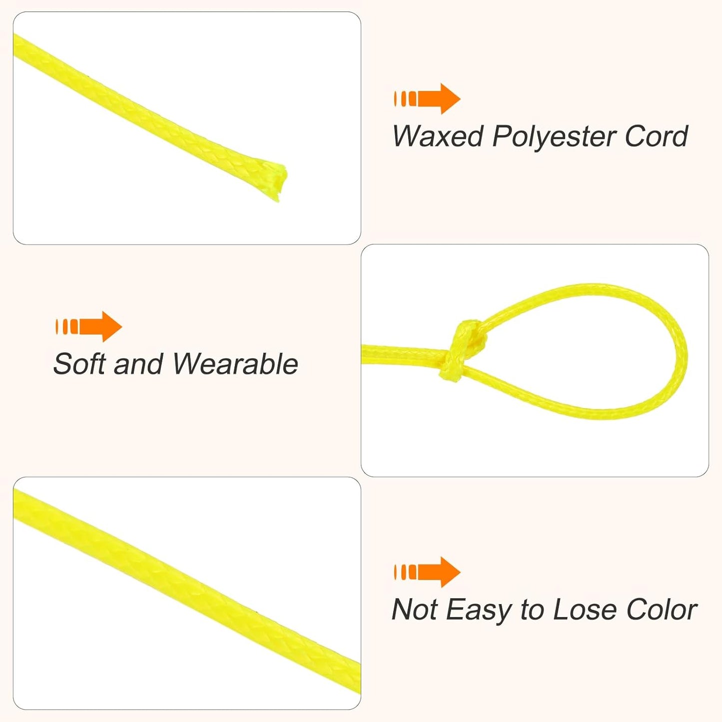 MECCANIXITY Waxed Cord 1.5mm Waxed Thread 87 Yard Wax String Leather Cord for Bracelet Making, Necklaces, Beading, Jewelry Making and DIY Crafts(Yellow)