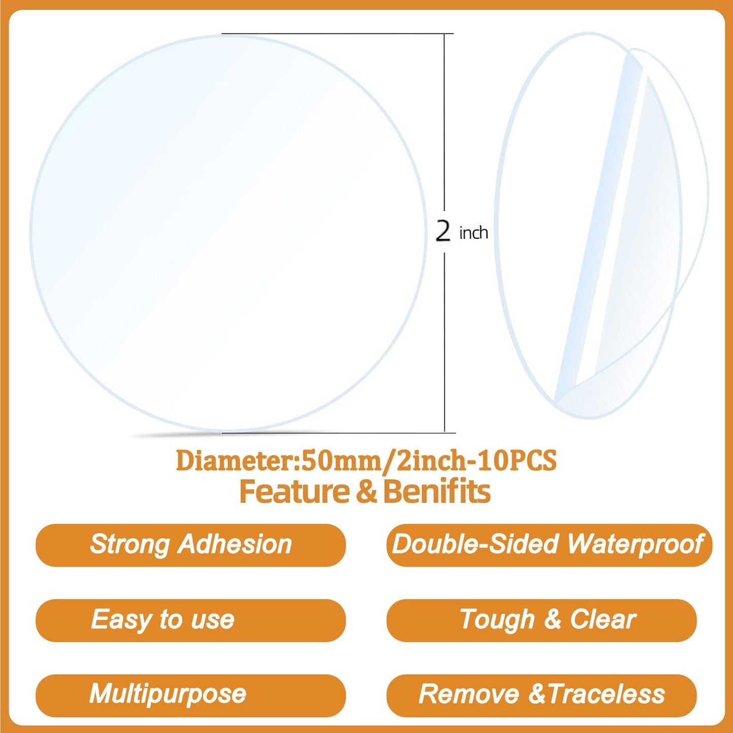 10PCS Heavy Duty Double Sided Adhesive Mounting Circle Tape- Waterproof,Strong Adhesion,Clear, High Strength,No Residue Removability for Hanging,Wall Mounting, Home Decor,Adhesive for Shower