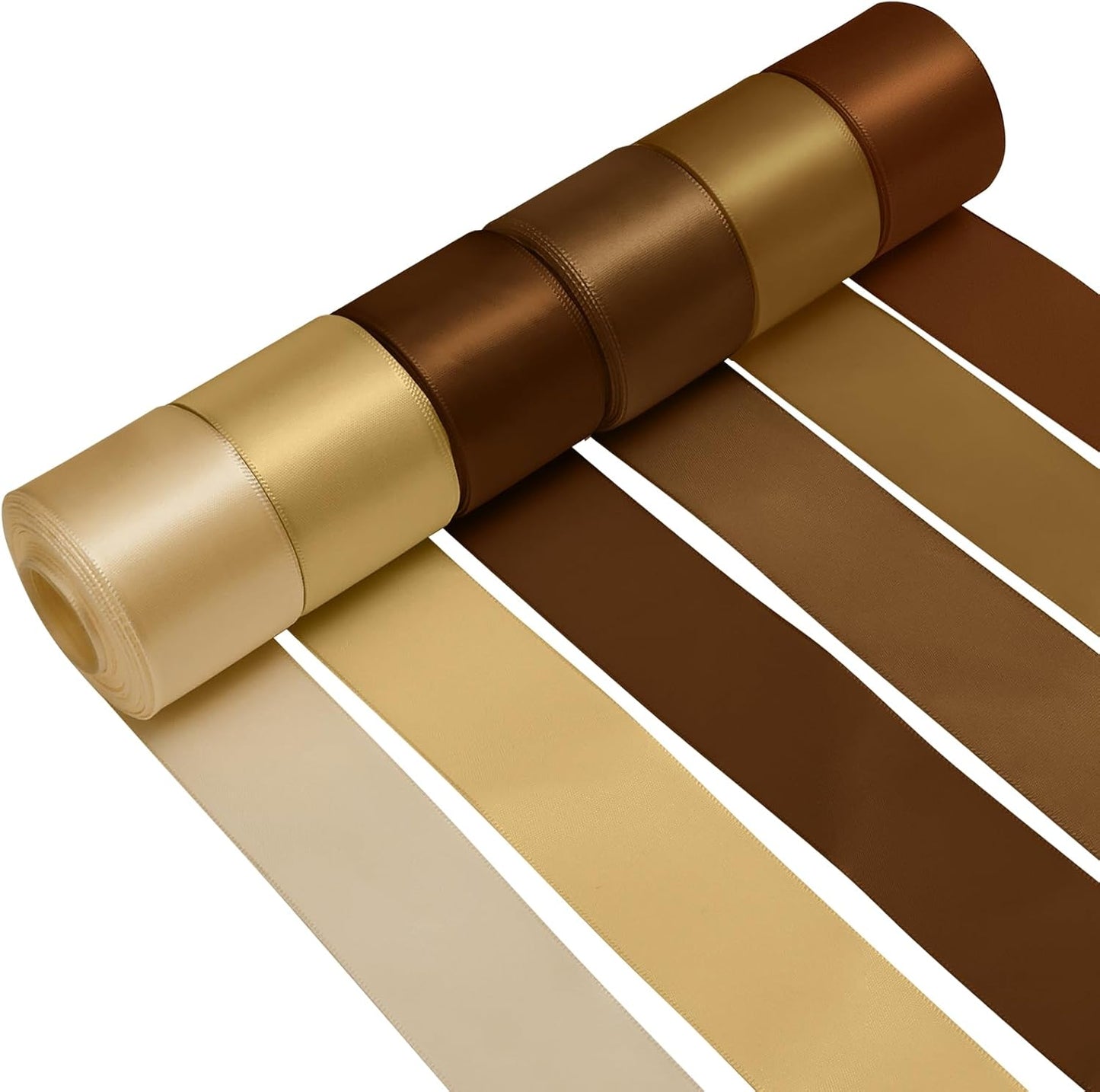1-1/2 Inch Brown Satin Ribbons for Crafts, 6 Rolls Single-Faced Brown Assorted Ribbons for Gift Wrapping Flower Bouquet Wedding Invitations Bridal Shower Hair Bows Garland Party Decor