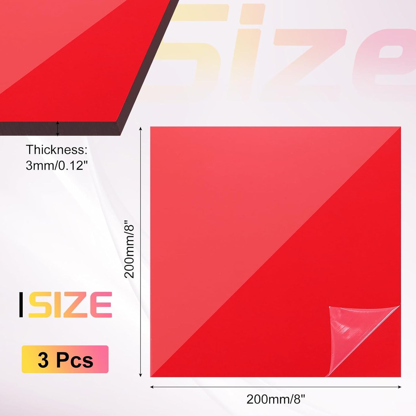 uxcell 3Pcs Acrylic Sheets 8x8 Inch Acrylic Panel 1/8 Inch-3mm Plastic Board for Picture Frames Sign Holders DIY Display Projects Craft, Clear Red
