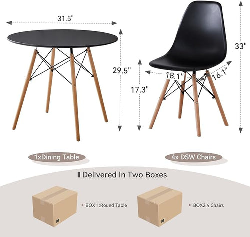 5-Piece Round Dining Table Set, Small 31.5" Kitchen Table Chairs Set of 4 Space - Image 2