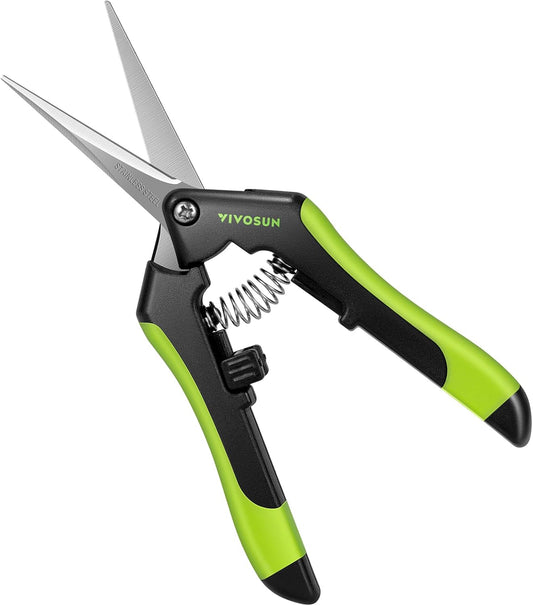 VIVOSUN 2-Pack Gardening Scissors 6.5 Inch Hand Pruner Pruning Shear with Straight Stailess Steel Blades, Black and Green