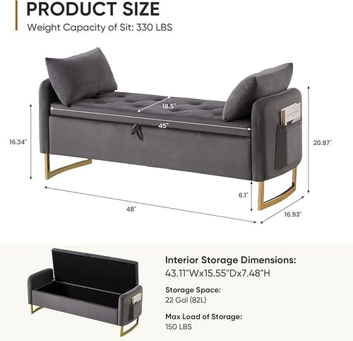48" End of Bed Bench, Modern Storage Benches - Image 2