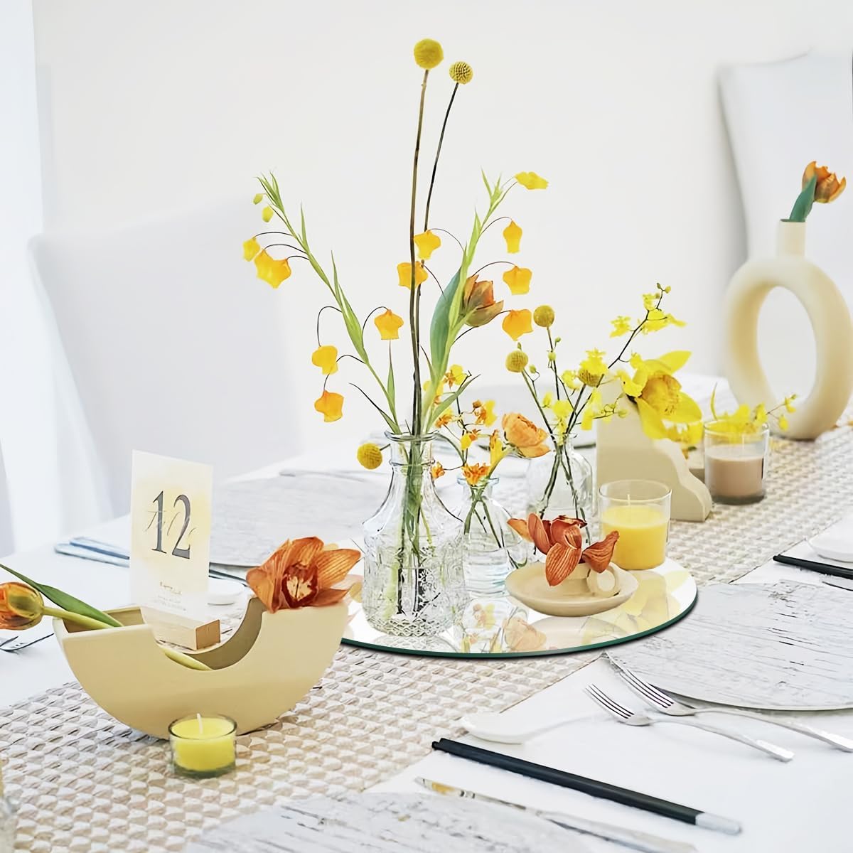12" 12PCS Round Mirrors for Centerpieces, Circle Mirror Centerpieces for Tables, Acrylic Mirror Tiles for Wall Table Wedding Centerpieces Mirror Plates for Candle Birthday Decorations DIY Craft