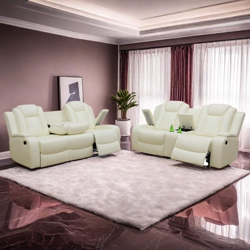 Power Recliner Set with LED Lights, Air Leather Reclining Set with USB by Unknown